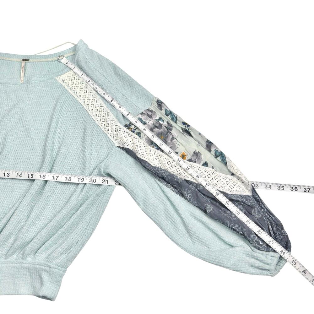 Free People | Women | Casual Clash Mint Mixed Media Balloon Sleeve Top | Small - Picture 5 of 13